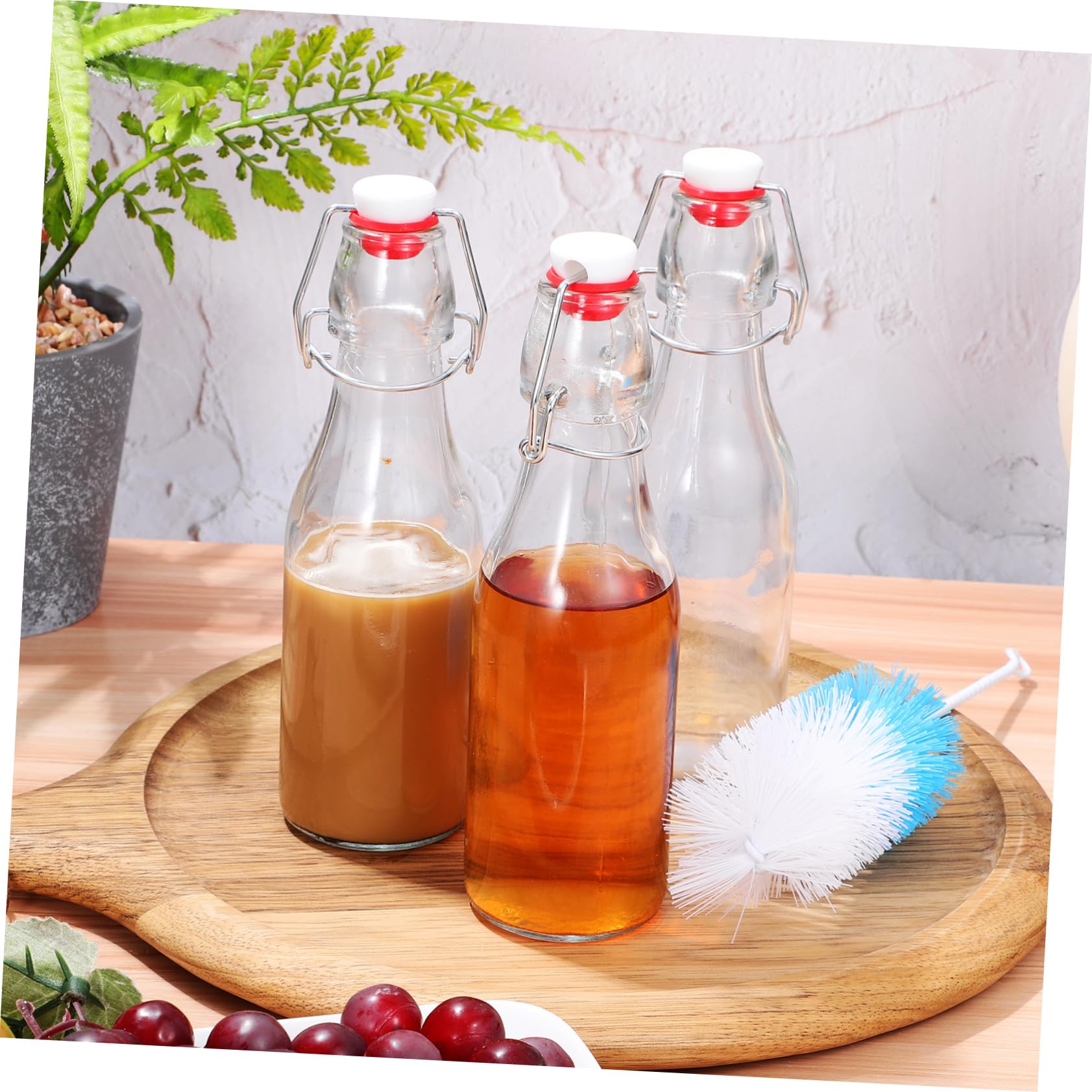 Glasflaschen mit Bügelverschluss 250ml aus Glas und Silikon | Inklusive Bürste, für Milch und Kaltgetränke, 250ml Je Flasche, 6 Stück