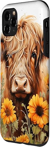 Miniatura 2 de Funda para iPhone 11 Pro Max Highland Cow Animal Lover Watercolor Sunflower