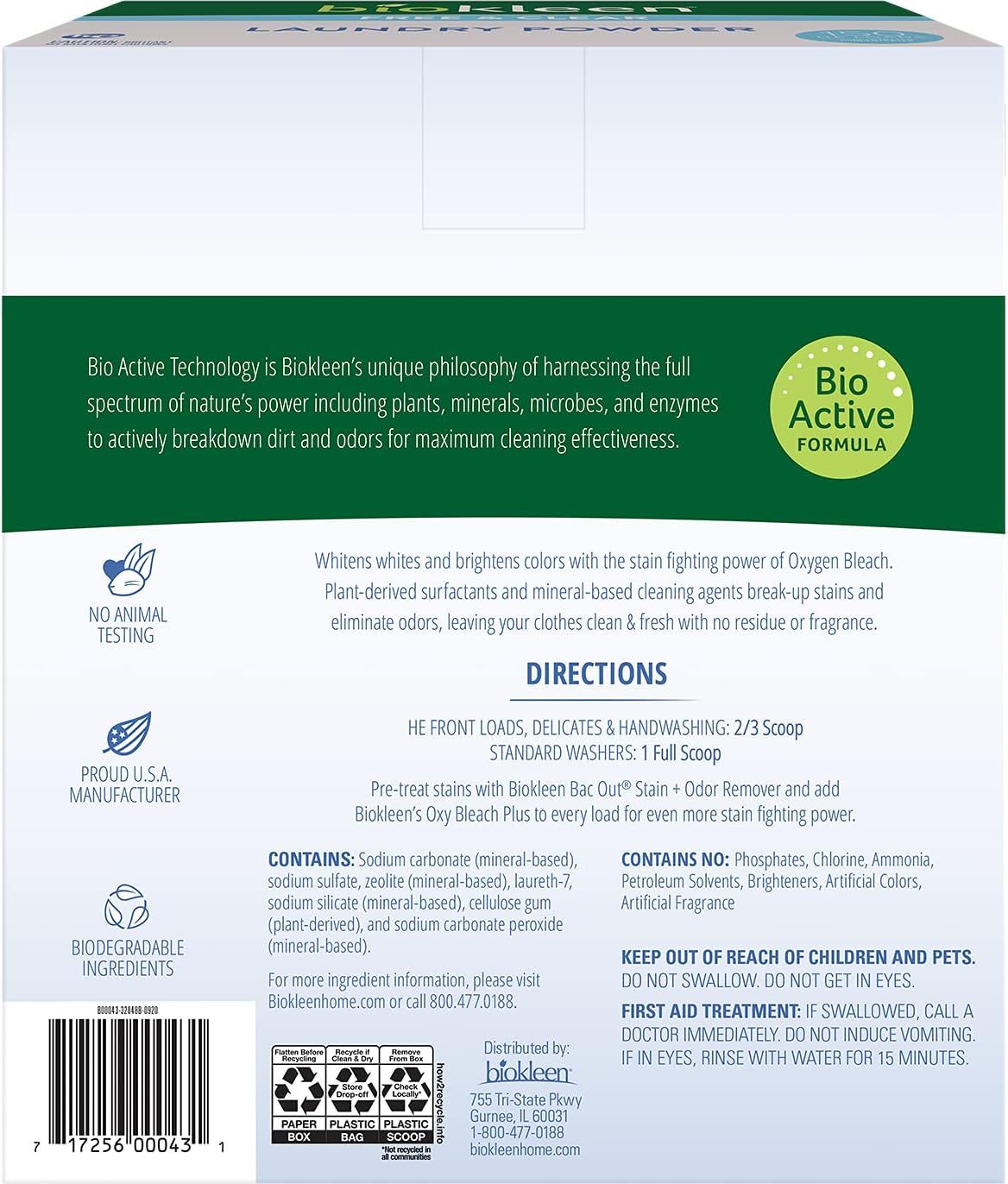 Biokleen Free & Clear Natural Laundry Detergent - 150 Loads - Powder, Concentrated, Eco-Friendly, Plant-Based, No Artificial Fragrance or Preservatives, Free & Clear : Health & Household