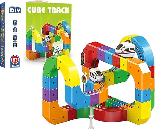 Miniatura 9 de klick Rail - Juego de tren eléctrico de carril, juguetes mágicos de coche, 125 piezas, juegos de pistas de cubo de automóvil, conducción 125