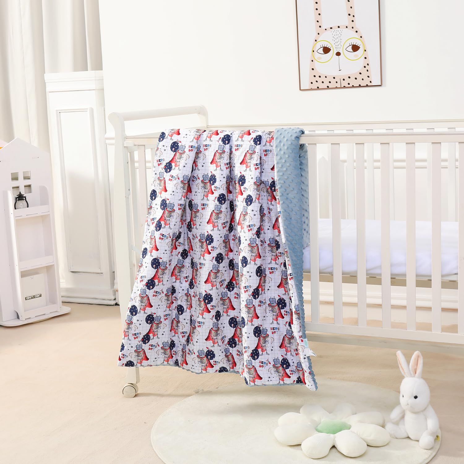 Baby and Toddler Blanket in Cotton and Soft Minky Oeko Tex - 75x100 cm - Thick Cot Blanket Polyester Filling - Comfort - Baby Swaddle, Comforter, Nap, Preschool - Newborn Gift for Girl or Boy