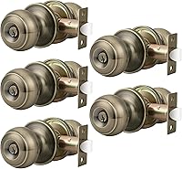 Vista 9 de Probrico (Paquete de 6) Perillas de puerta de entrada redondas de níquel satinado con llave, manijas de puerta interior/exterior para dormitorio