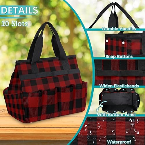 Miniatura 5 de Bolsa de herramientas de jardín retro a cuadros para mujeres y hombres, bolsas de almacenamiento de herramientas de jardinería con 10 bolsillos,