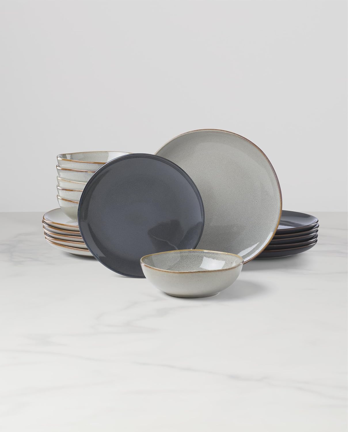 Oneida Dinnerware Set, Organic Shades Gray 18-Piece Dinnerware Set, Service For 6, Porcelain Material, Dishwasher And Microwave Safe, Bowls, Plates And Bowls, Dinner Dishes, Plates (Gray, 18 Piece)