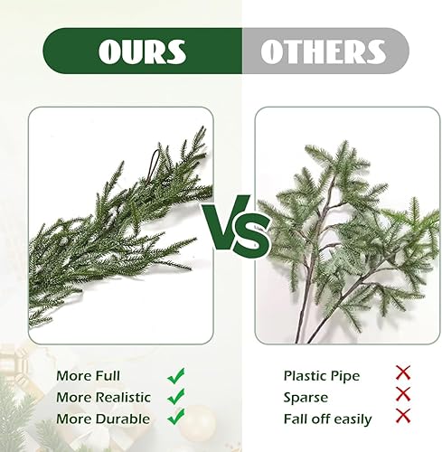 Miniatura 4 de 2 guirnaldas de pino Norfolk de 6 pies, guirnalda artificial de cedro de pino de tacto real, guirnalda navideña festiva para decoración navideña en