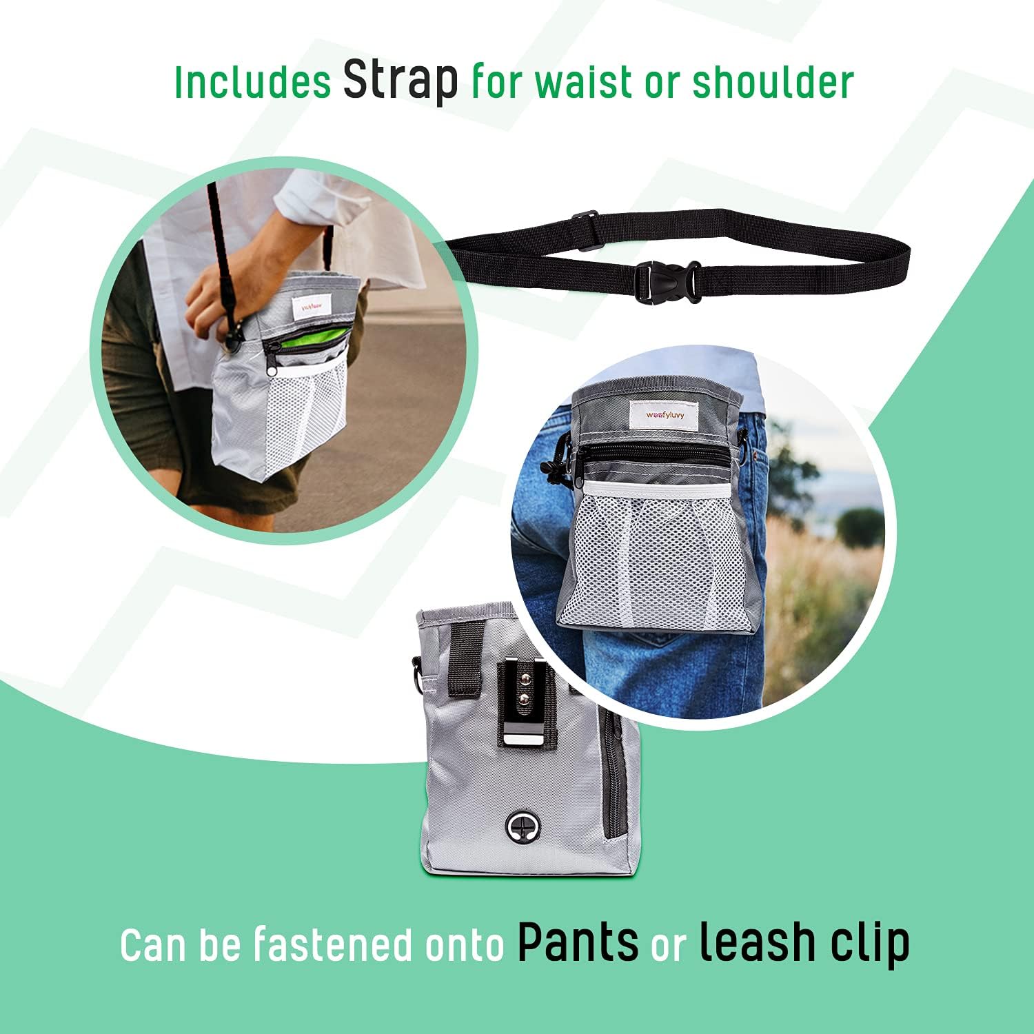 WOOFYLUVY Dog Treat Pouch - 10" Mesh Treat Bag for Dog Training - Easily Carry Treats, Kibble and Toys - Waterproof Dog Training Treat Pouch with Built in Poop Bag Dispenser and Adjustable Drawstring : Pet Supplies