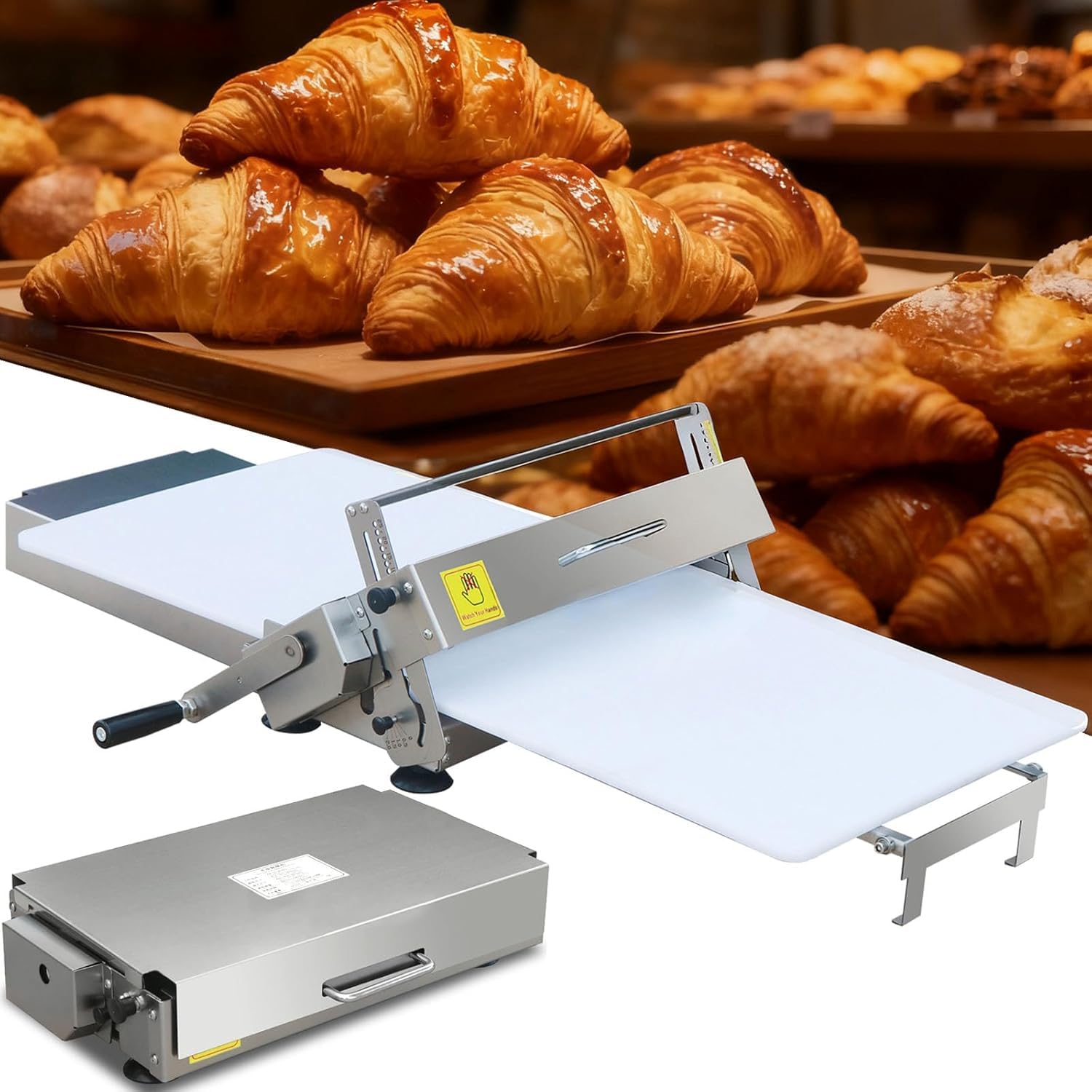 Sfogliatrice Manuale Pieghevole Sfogliatrice Professionale Pasticceria, Laminatrice per Pasta per Croissant, Spessore Regolabile da 0 a 25 mm, per Fondente, Croissant, Pizza e Pasta Sfoglia