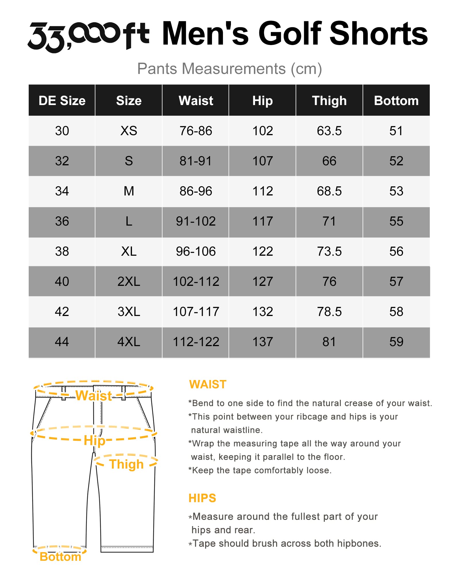 33,000ft Pantalones Cortos de Golf, Pantalones Cortos para Deportes al Aire Libre, Pantalones Cortos de Senderismo Ligeros con Protección Solar UPF 50+ de Secado Rápido