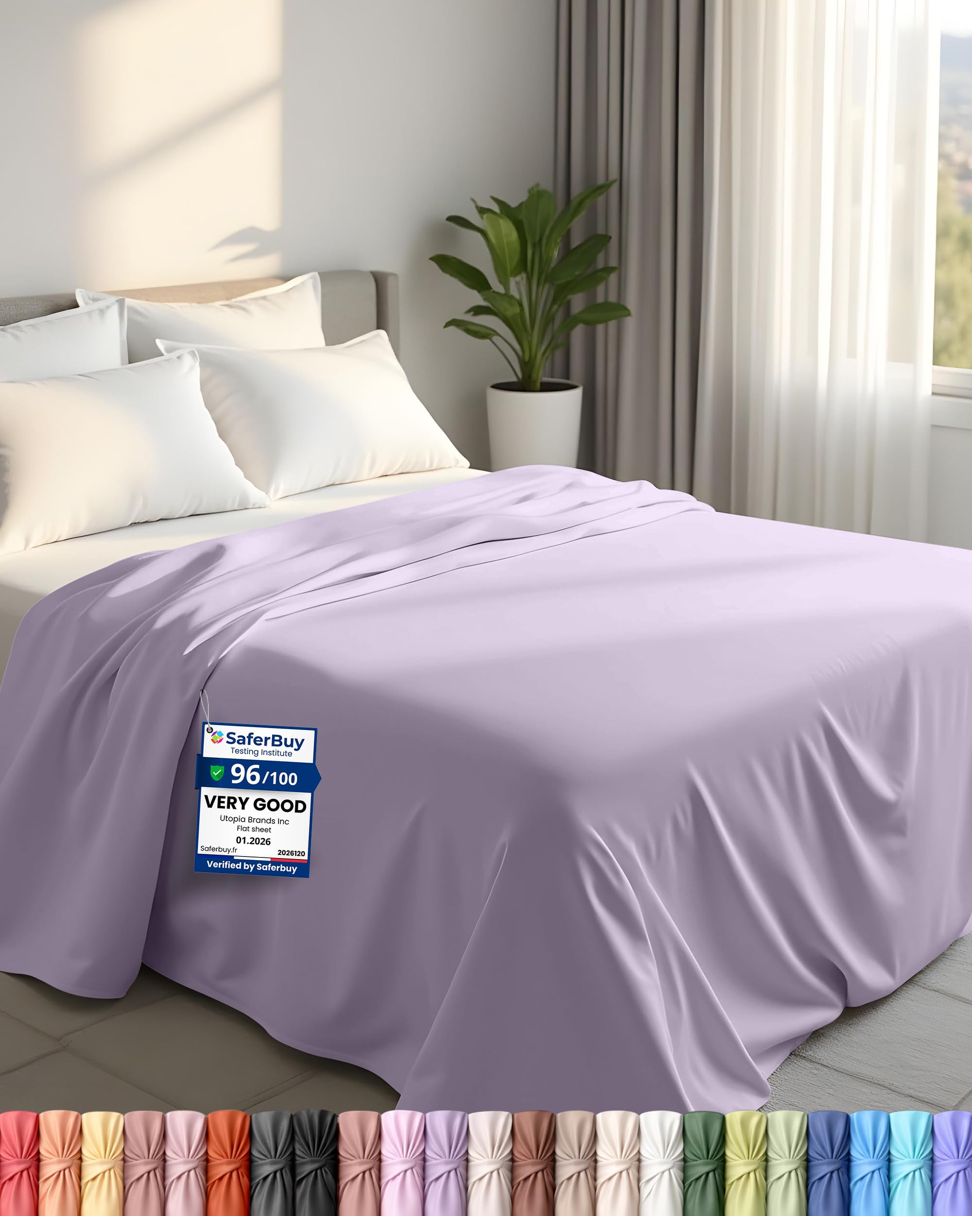Utopia Bedding - Flat Sheet Double Size - OEKO-TEX Certified - Easy Care Soft Brushed Polyester - Microfiber Fabric - Wrinkle, Shrinkage, and Fade Resistant - Lavender