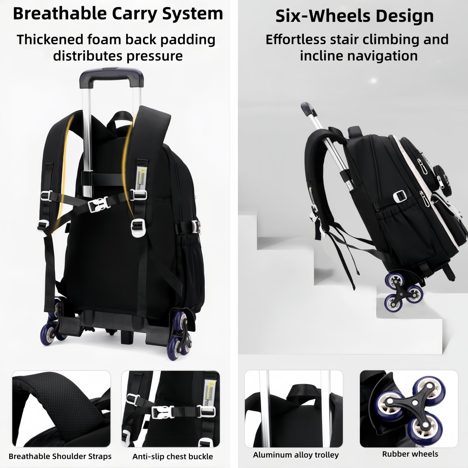 Zaino Trolley Ragazze Zaino con Ruote Removibili per Bambini Scuola e Viaggio