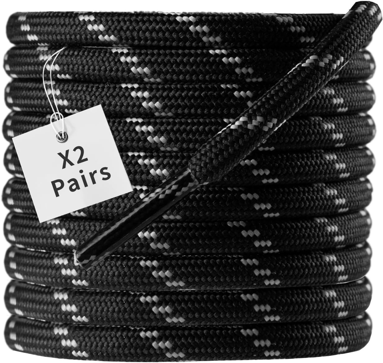 2 Pair Boot Laces Round Shoelaces for Boots,Work,Hiking Shoe Strings for Kids,Women and Men