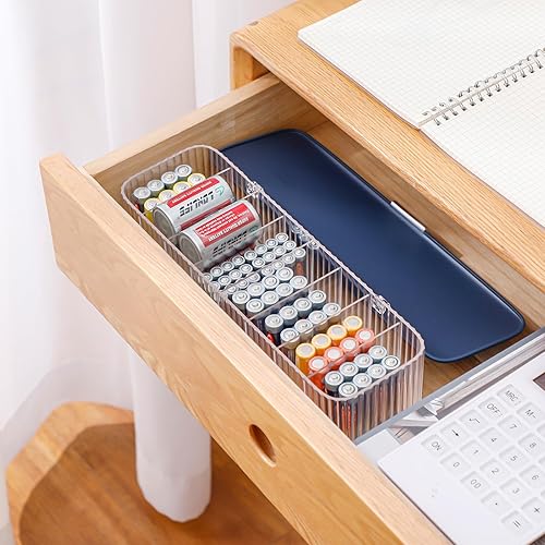 Miniatura 5 de Tahaje Paquete de 4 cajas organizadoras de batería de plástico azul con tapa y lazos de alambre, estuche de almacenamiento para suministros de