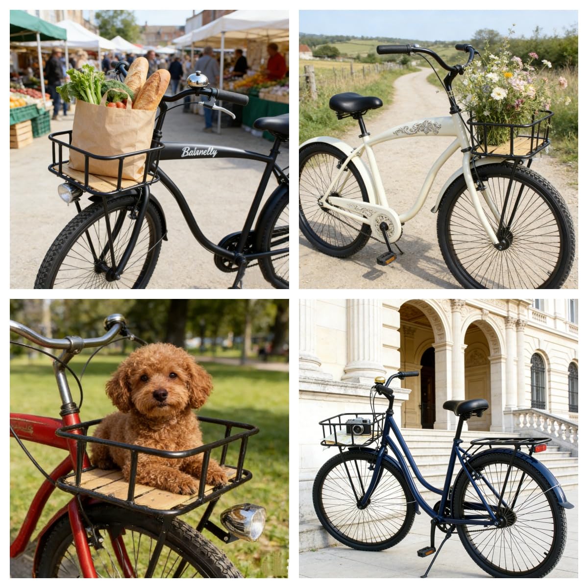 Tenthome Cestello VéLo Portapacchi Anteriore VéLo con Cestino Portabagagli VéLo in Legno Holland Road Bike