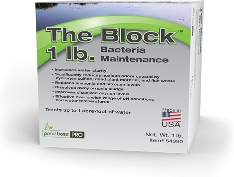 pond boss PRO The Block Sludge Remover & Odor Eliminator Beneficial Bacteria Treatment for Lakes & Large Ponds, Clears Cloudy or Discolored Water, 1 lb Treats 1 Acre-Foot, 325,000 Gallons