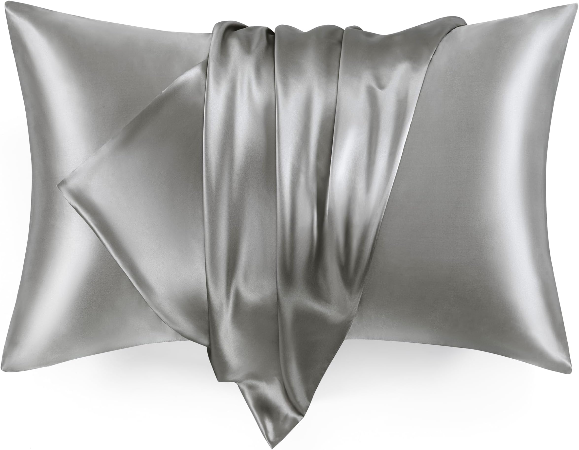 Love's cabin Silk Satin Pillowcase for Hair and Skin (Dark Gray, 20x30 inches) Slip Pillow Cases Queen Size Set of 2 - Satin Cooling Pillow Covers with Envelope Closure