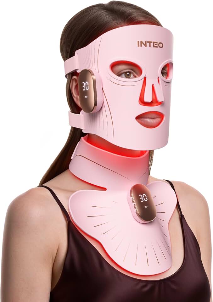 Red Light Therapy Mask for Face &amp; Neck, 850nm NIR &amp; 660nm Red LED, 4 Modes | 680 LEDs, 2000mAh Cordless LED Face Mask, Timer, Full Face Coverage, Skincare at Home &amp; Travel