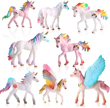 Jetec 8 Pcs Unicorn Toy Cake Toppers Flying Horse Figurines Party