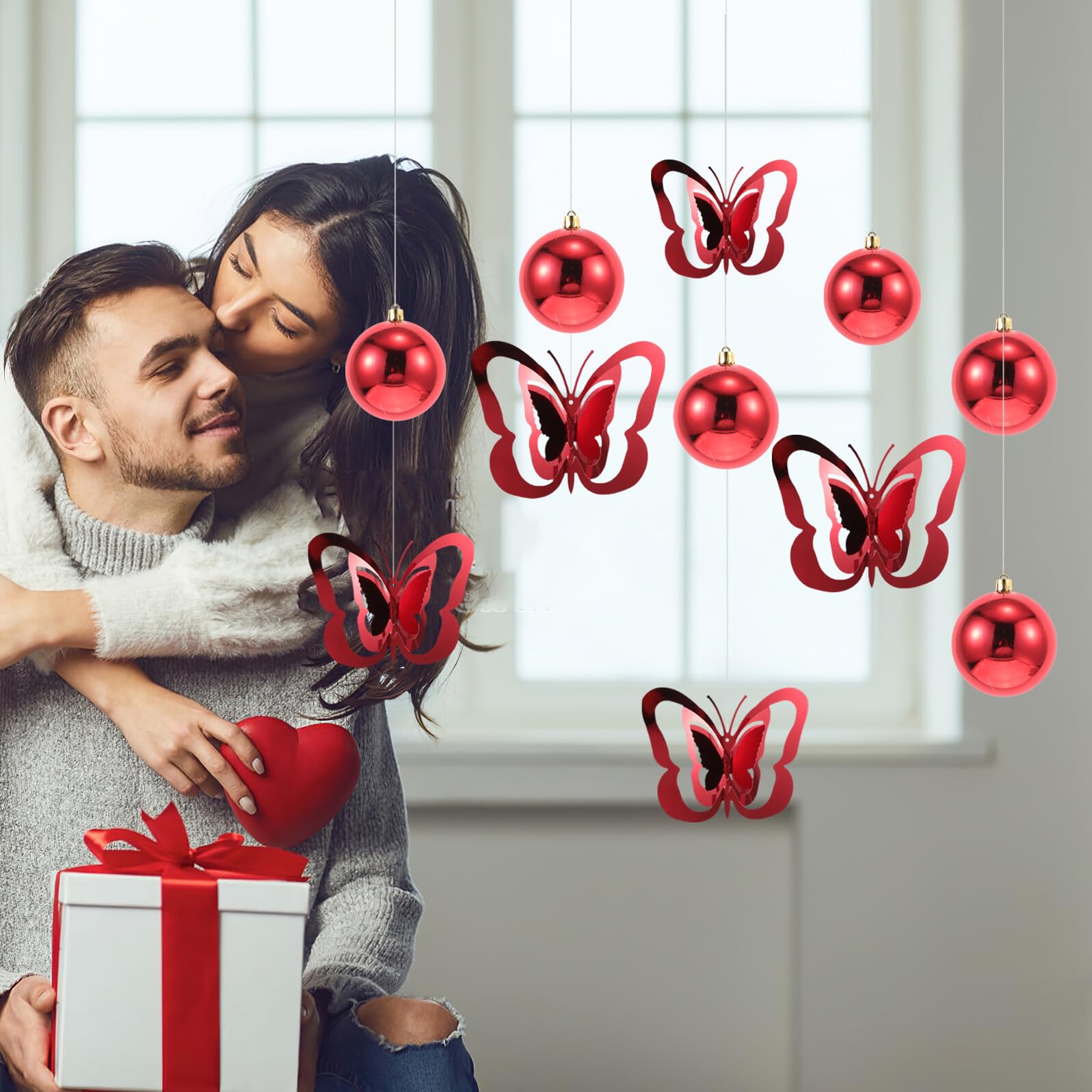 Set Decorativo 17 Pezzi Farfalle e Palline Luminose da Appendere Ornamenti Sospesi per Soffitto e Pareti Decorazioni Primaverili Romantiche per Feste e Anniversari