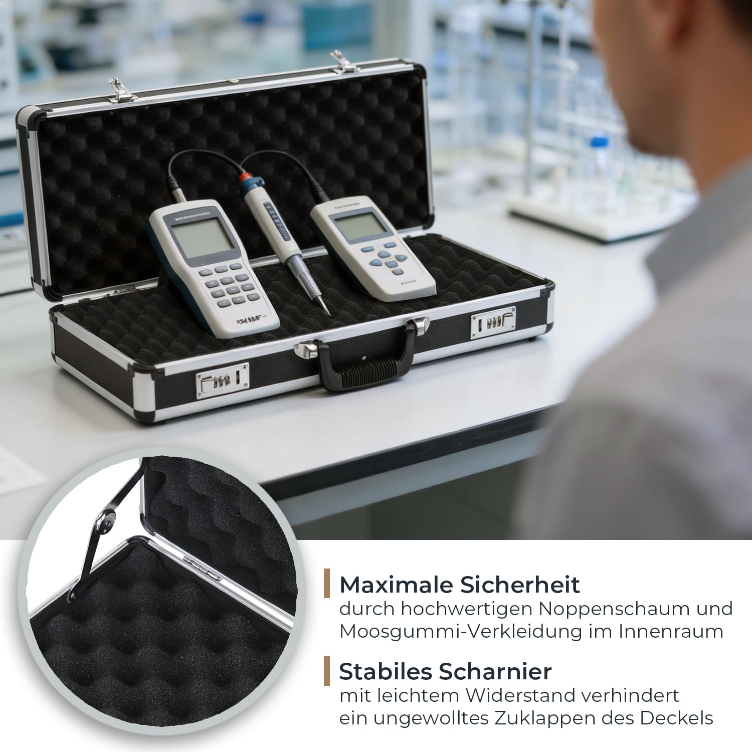 HMF 14433-02 Alu Waffenkoffer für Pistolen mit Zahlenschloss | 62 x 26 x 12 cm | Schwarz