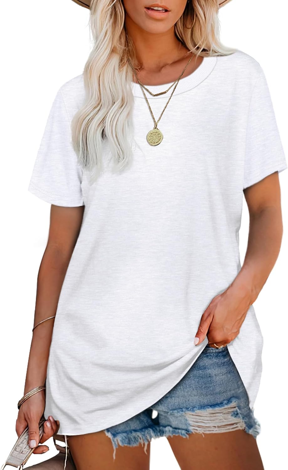 Jescakoo Womens Tops Summer Short Sleeve Ribbed Trim Crewneck T Shirts Spring Vacation Outfits Fashion Clothing Basic Tee image 3