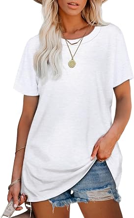 Jescakoo Womens Tops Summer Short Sleeve Ribbed Trim Crewneck T Shirts Spring Vacation Outfits Fashion Clothing Basic Tee
