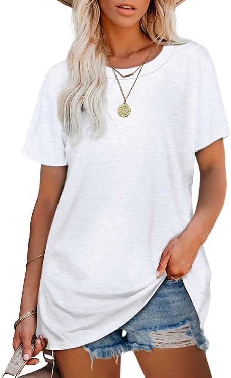 Jescakoo Womens Tops Summer Short Sleeve Ribbed Trim Crewneck T Shirts Spring Vacation Outfits Fashion Clothing Basic Tee