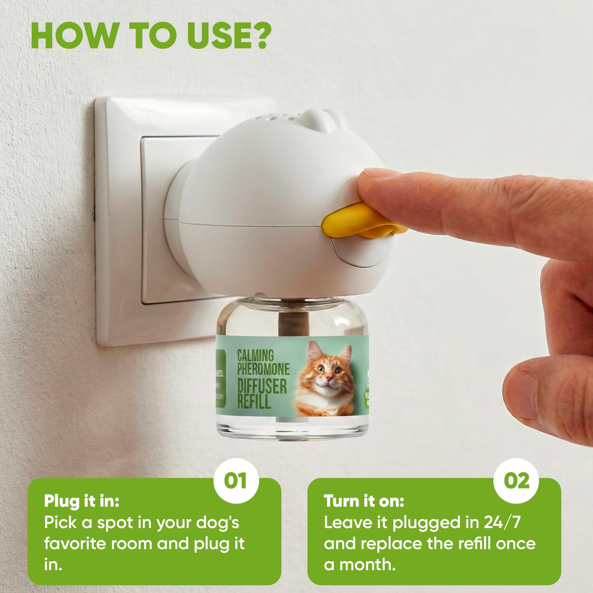 STUNICK CC1 Diffuseur apaisant pour chat, phéromones apaisantes, approvisionnement de 60 jours, 1 diffuseur et 2 recharges pour le stress, la pulvérisation d'urine, les combats de chats, l'agressivité