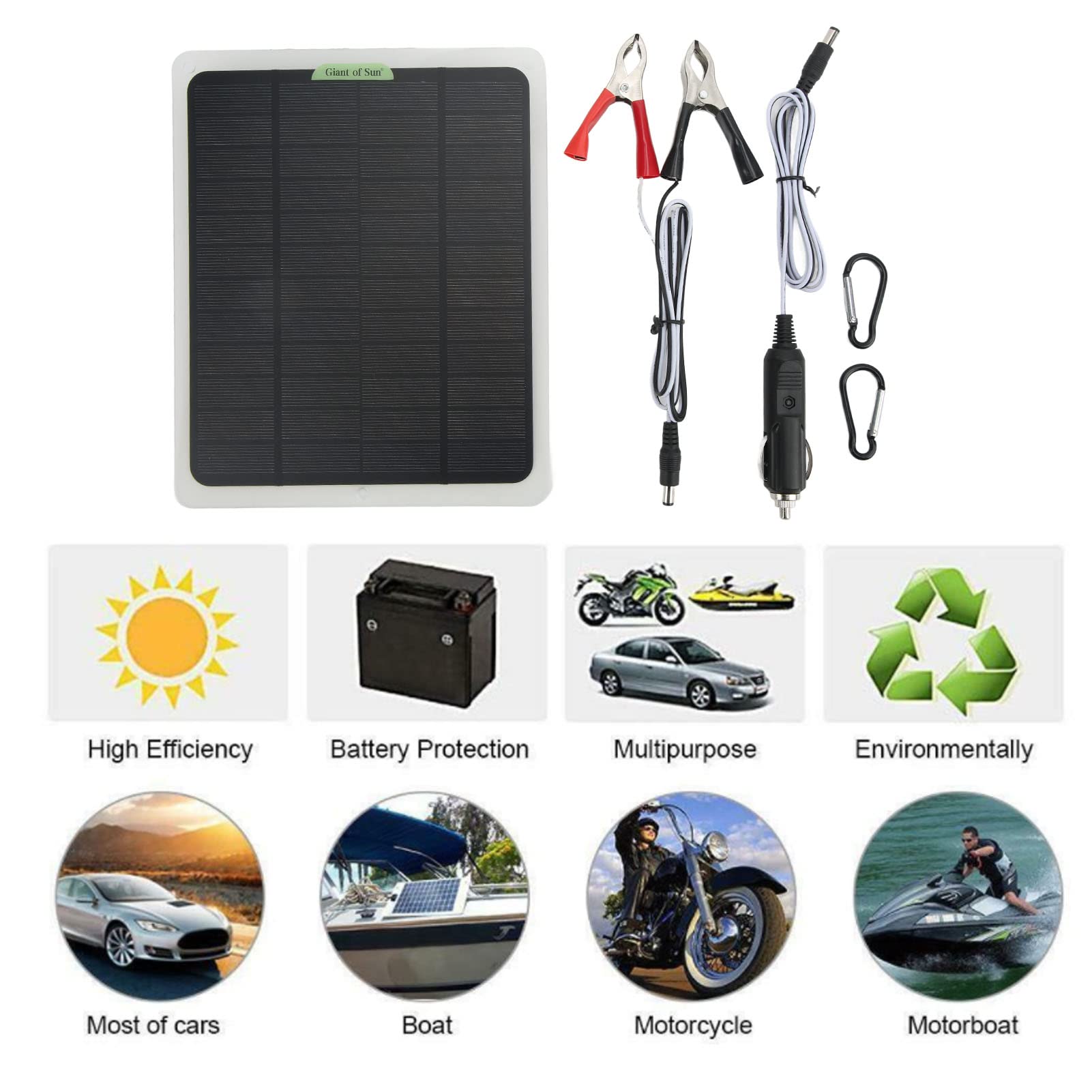KIMISS Kit de Cargador de Batería de Panel Solar, Kit de Cargador de Batería Solar Portátil 12V 20W Monocristalino Salida USB Dual Mantenedor de Batería para RV Coche Barco