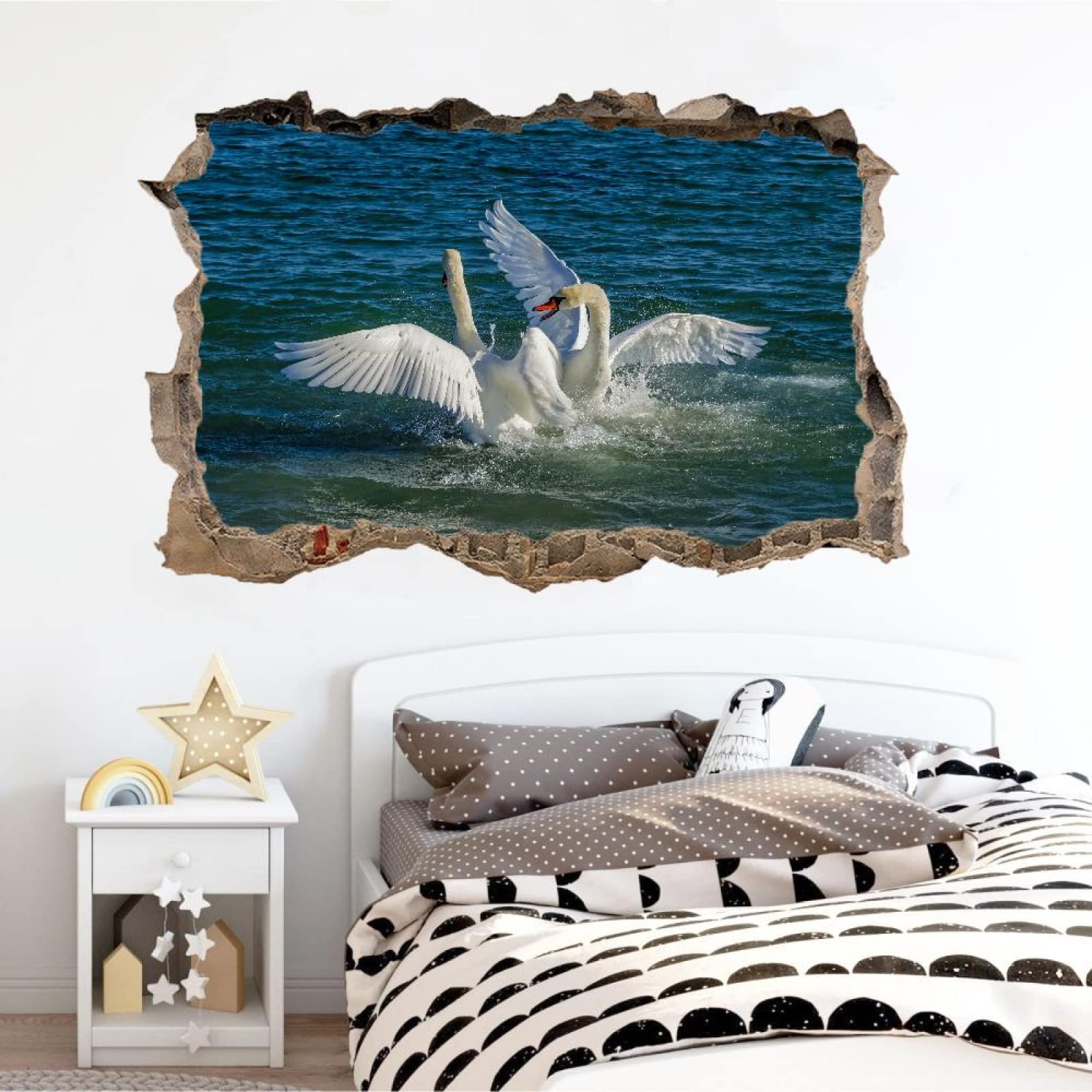 Tatuajes De Pared Wall Tattoo 3D Smashed Lago Adhesivo De Pared Extraíble Calcomanías Murales Para Habitaciones Cisnes Niñas Niños Dormitorio Mural Decoración Para El Hogar 75x113cm