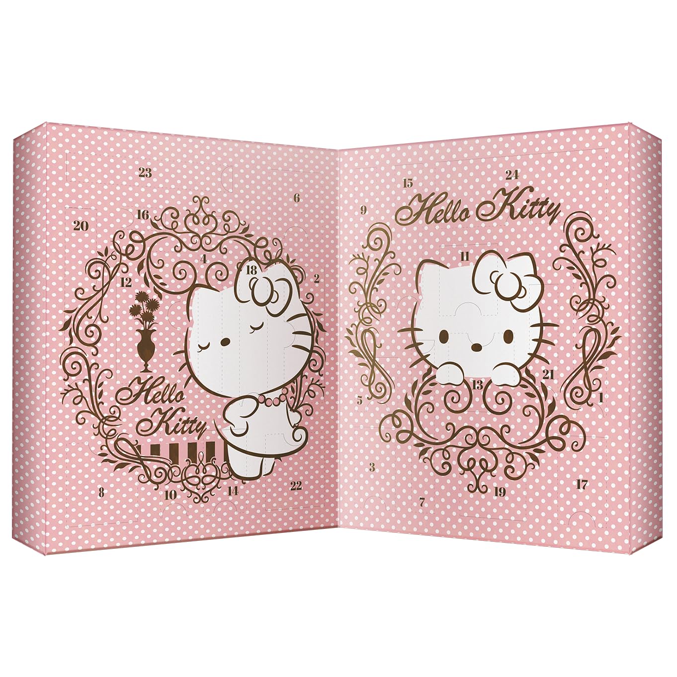Hello Kitty Make-up Adventskalender, Weihnachten, 24 Beauty-Überraschungen, Rosa mit Goldakzenten