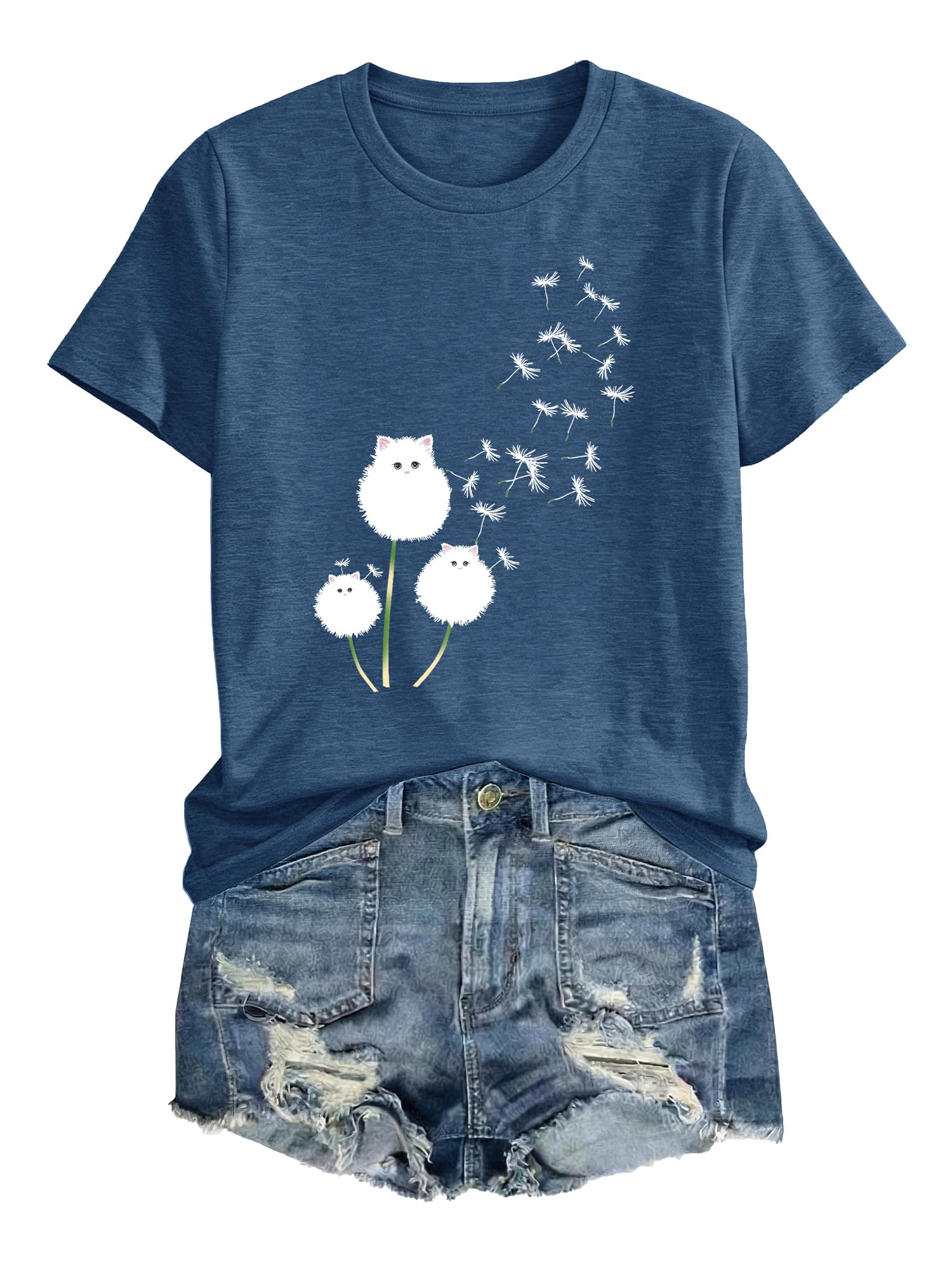 Anbech Women Dandelion Print T Shirts Summer Short Sleeve Graphic Tees | Cute Dandelion Paw Print Tshirt Casual Crewneck Loose Fit Flower T-shirts Teen Girls Colorful Comfy and Soft Daily Wear