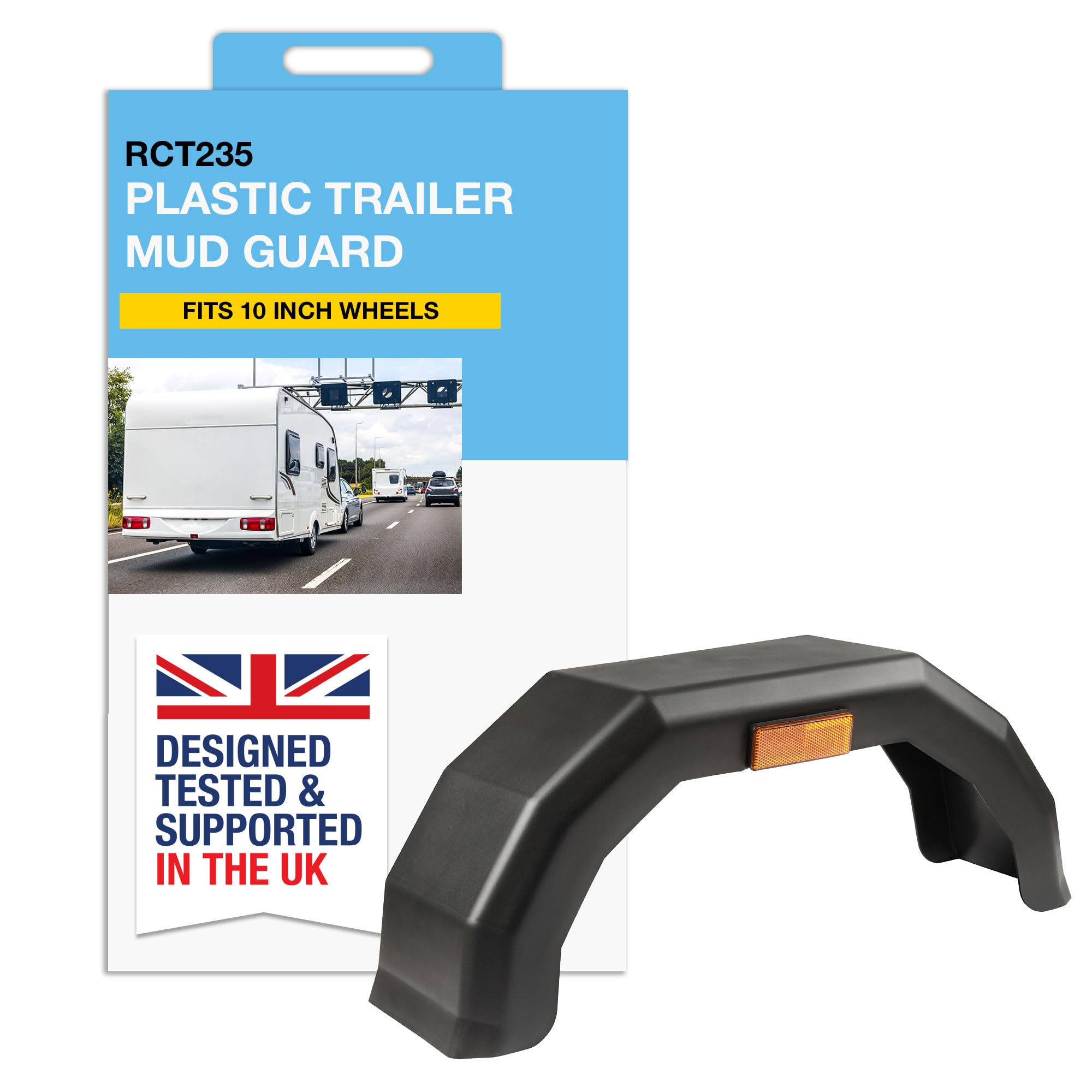RING Plastic Trailer Mud Guard With Amber Side Reflectors - Suitable for Trailers With 10 Inch Wheels