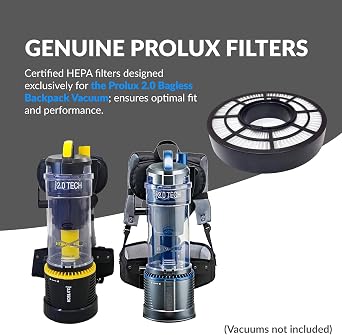 Upper and Lower HEPA Filter for Prolux 2.0 Bagless Backpack Vacuum, Genuine Pre and Post Filtration System