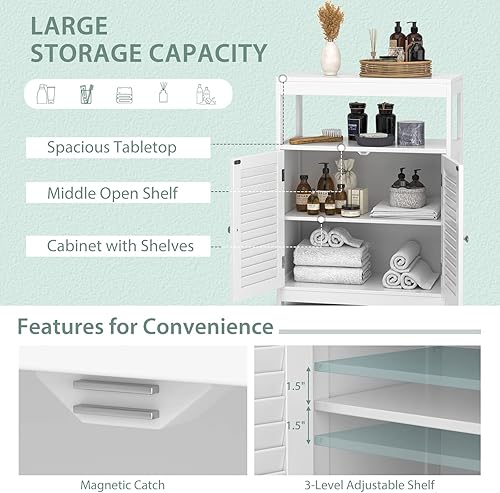 Miniatura 7 de Tangkula Gabinete de almacenamiento de baño, armario de piso independiente con puertas de doble persiana y estantes ajustables de 3 posiciones,