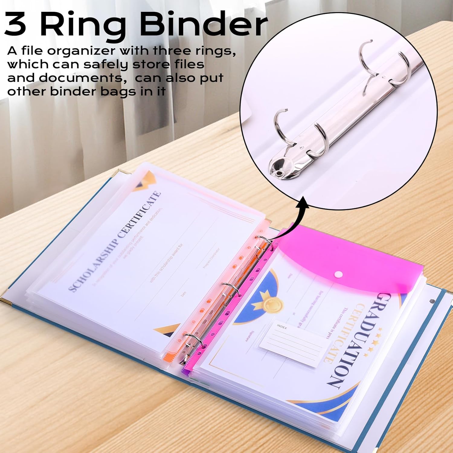 XKDOUS Important Document Organizer with 9 Pockets, Aesthetic Folio Folders 3-Ring Accordion Storage Binders Linen Expanding File Folder for Papers, Documents and Files