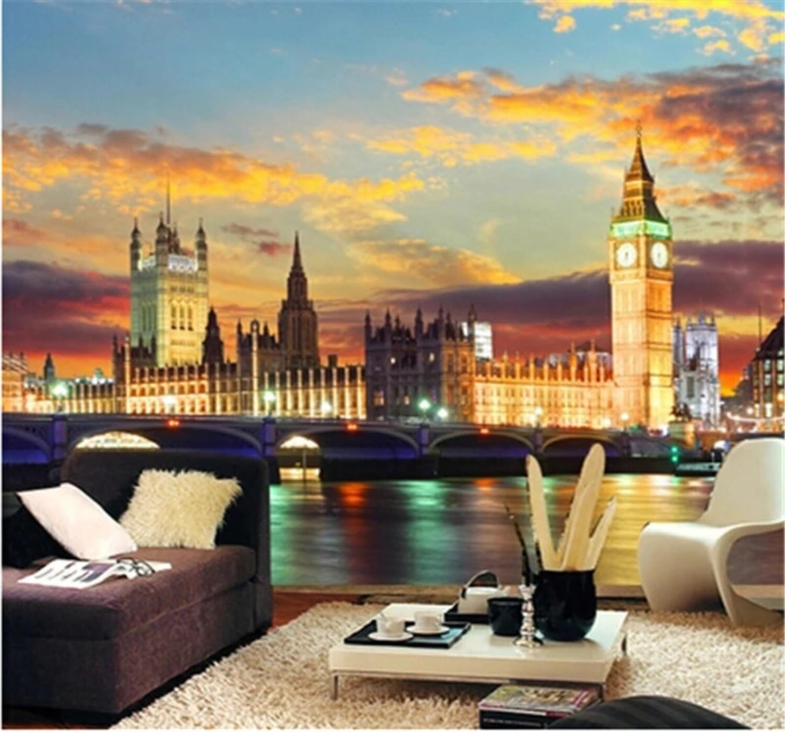 Xlming 250Cm×170Cm(B×H) Beautiful Architecture Bridges Rivers Nightscapes 3D Wallpaper Luxury Silk Study Dining Feature Sofa Grey Bedroom Living Room Tv Decorative Wall-250Cm×170Cm