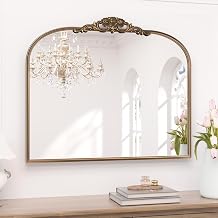 Keonjinn 36x30 Brass Vintage Arched Mirror for Wall, Gold Baroque Mirror
