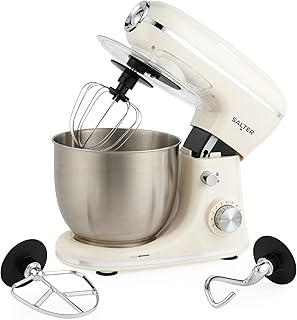 Salter Retro Cream Stand Mixer – 5L Electric Food Kitchen Mixer, Stainless Steel Removable Mixing Bowl, Accessories Included, Dough Hook, Wire Whisk, Beater, 8 Speed Settings & Pulse Function, 1300W