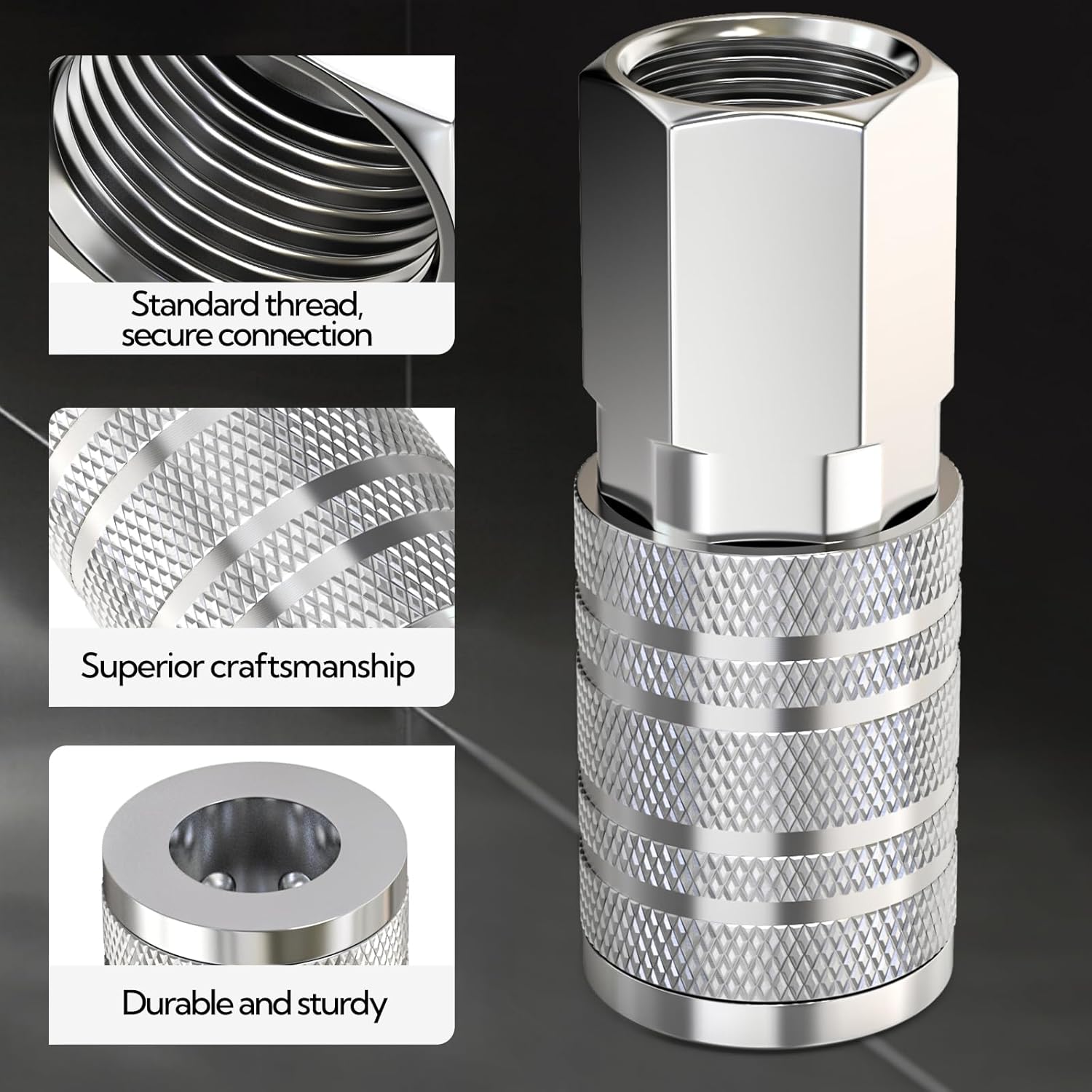 2PCS 1/2" Female NPT x 1/2" Flow Air Fittings, 1/2" Female Air Quick Connect Fittings, Industrial Air Hose Coupler for Air Compressor