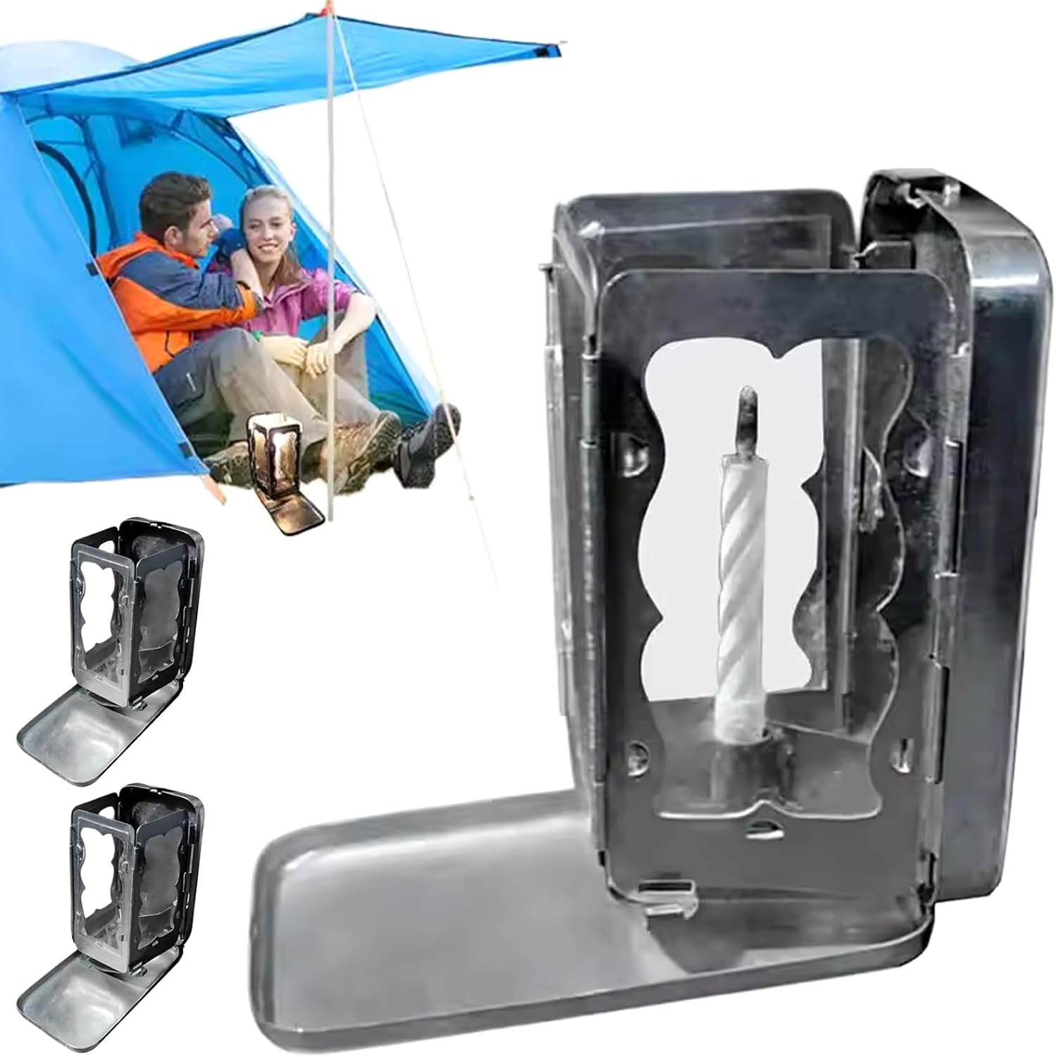 2PCS Folding Pocket Candle Lantern, Portable Outdoor Travel Lamp with Hinged Door for Camping Hiking