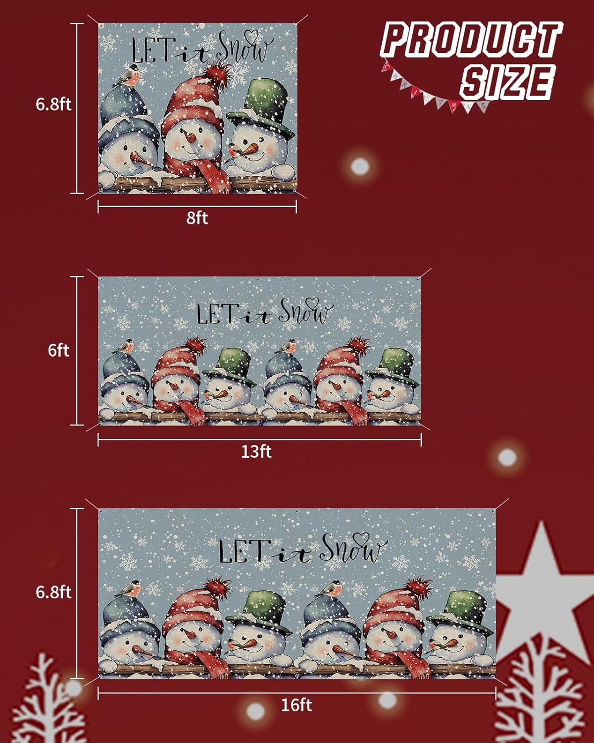 Christmas Garage Door Banner Cover 7 x 16 ft, Christmas Cute Snowman Blue Texture Christmas Garage Door Decorations Holiday Christmas Backdrop Decor for Winter New Year Xmas Party