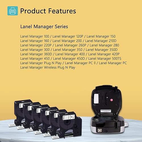 Miniatura 10 de Hehua Cinta de etiquetas de repuesto compatible para Dymo D1 cinta de etiquetas de 0.472 in 45013 45010 45016 45017 45018 45019 45021 para