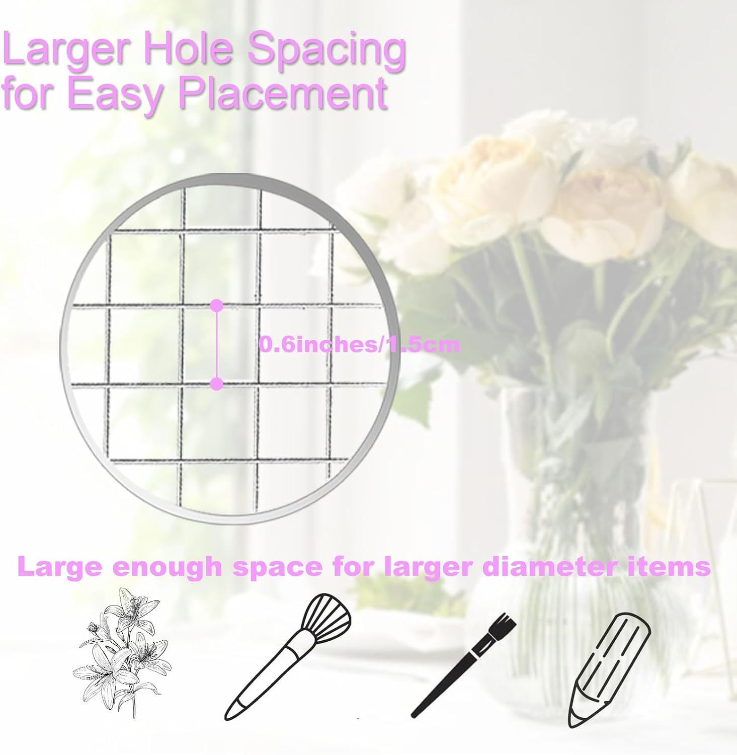 Mason Jar Flower Frog Lids for Wide Mouth,15 Pcs 8.4cm/3.3in Diameter Flower Insert Lid Flower Frog for Arrangements Vase Mason Jar Lid with Square Floral Grid Floral Arrangement Organizer Vase Grid