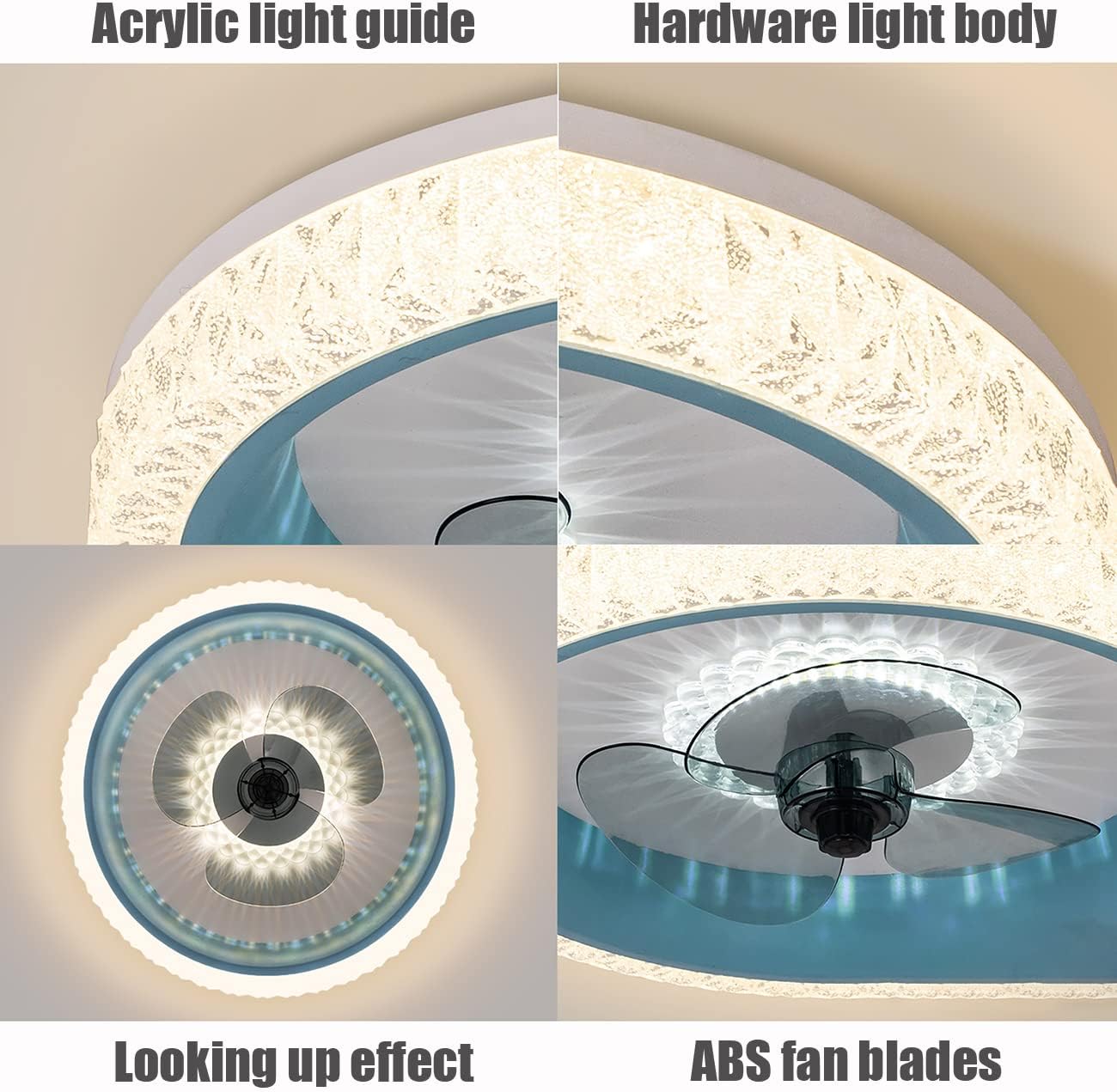 Silent Fans with Ceililights 6 Speed Reversible Kids Fan with Remote Control Led Ceililights with Timer 72W for Bedroom Liviroom Diniroom Fan Lighting/Blue