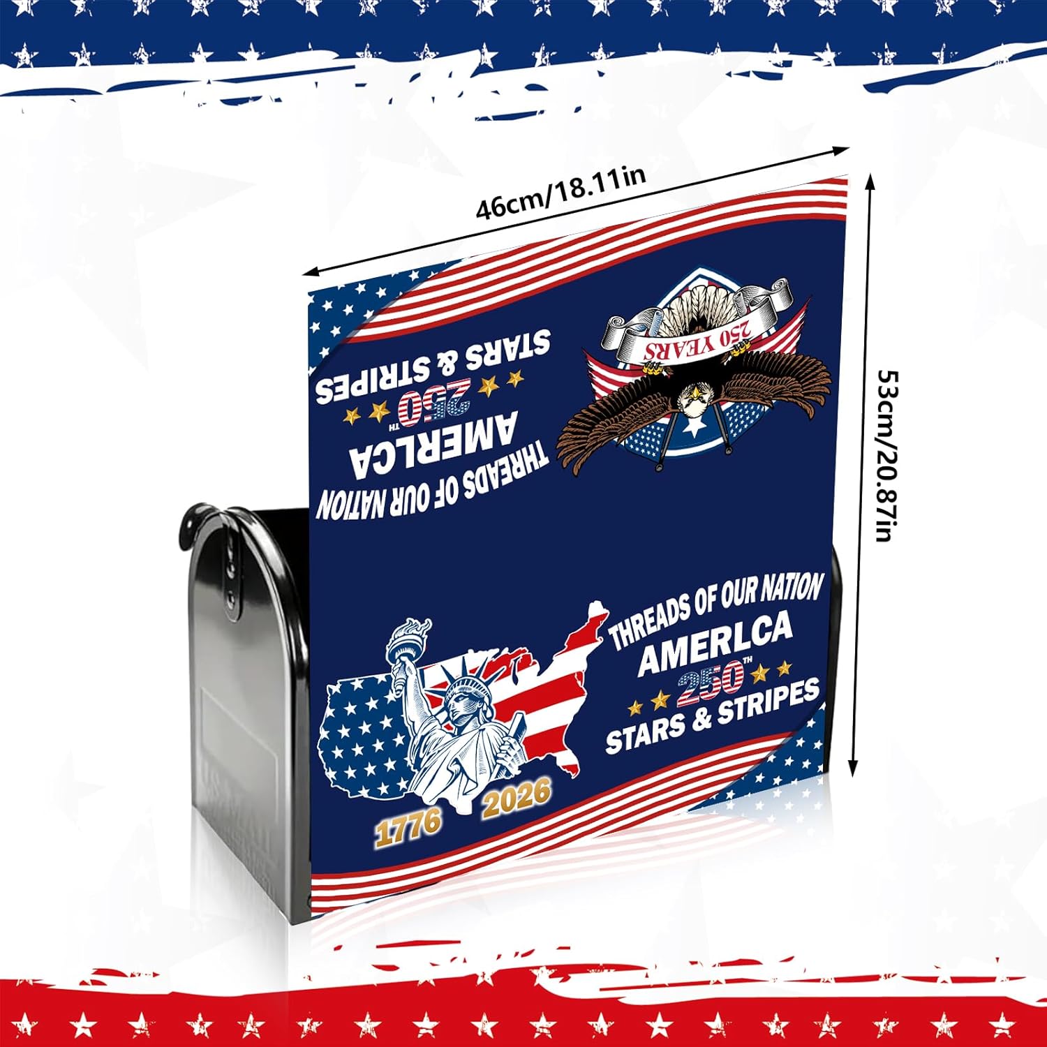 250 Years America Magnetic Mailbox Cover 21"x18", 250th Anniversary /1776-2026 PUSA Magnetic MailboxCover, Standard Size for Outdoor Yard Garden Decor, 4th of July Independence Day Holiday Decoration