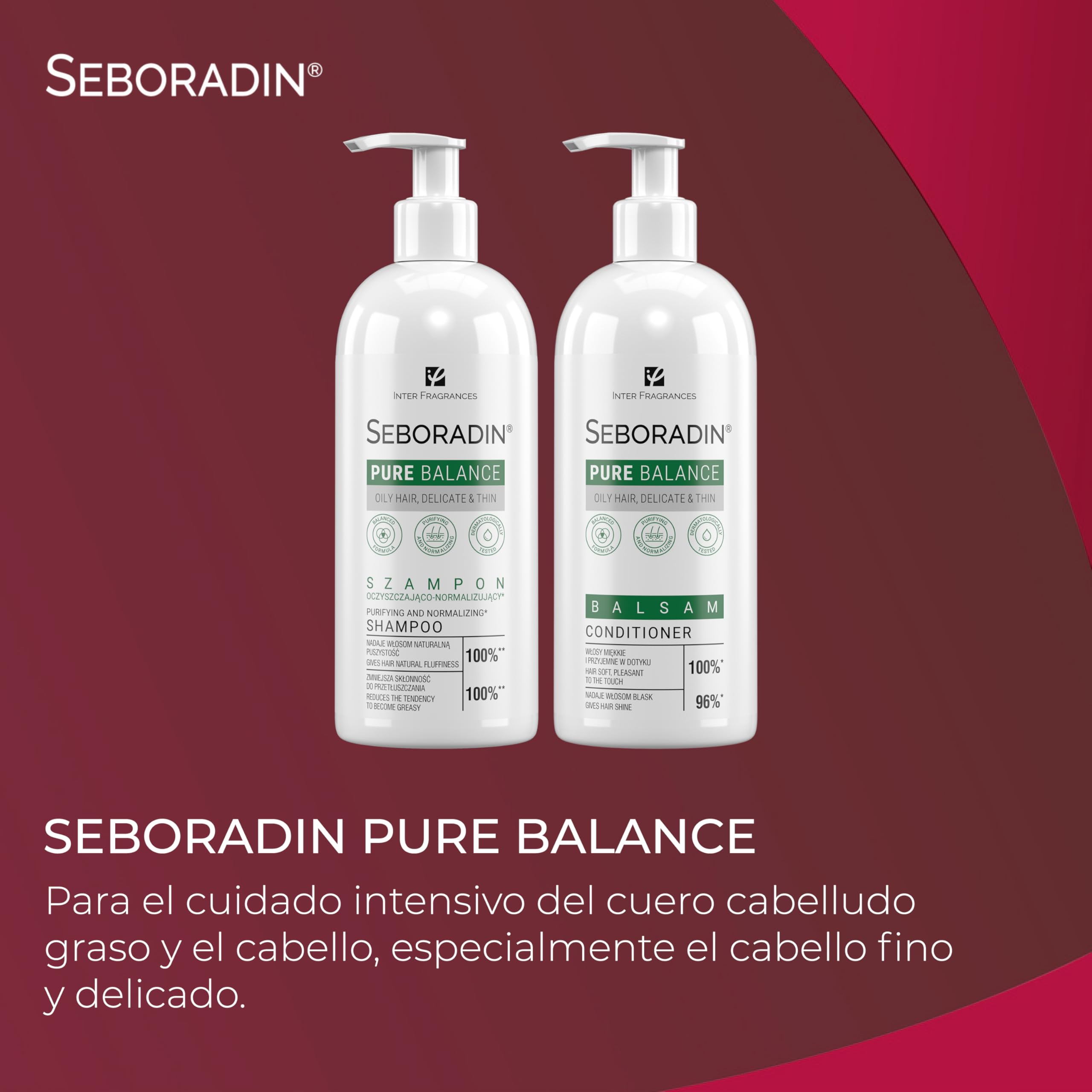 SEBORADIN Maria Set Blue - 2x Ampollas Oily Hair - Sérum y Champú Anticaspa - Pure Balance Acondicionador Champú y Sérum - Peeling para el Cuero Cabelludo