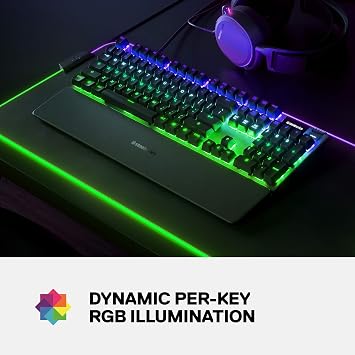 SteelSeries Apex 7 Mechanical Gaming Keyboard OLED Smart Display USB Passthrough and Media Controls Linear , Quiet RGB Backlit (Red Switch)