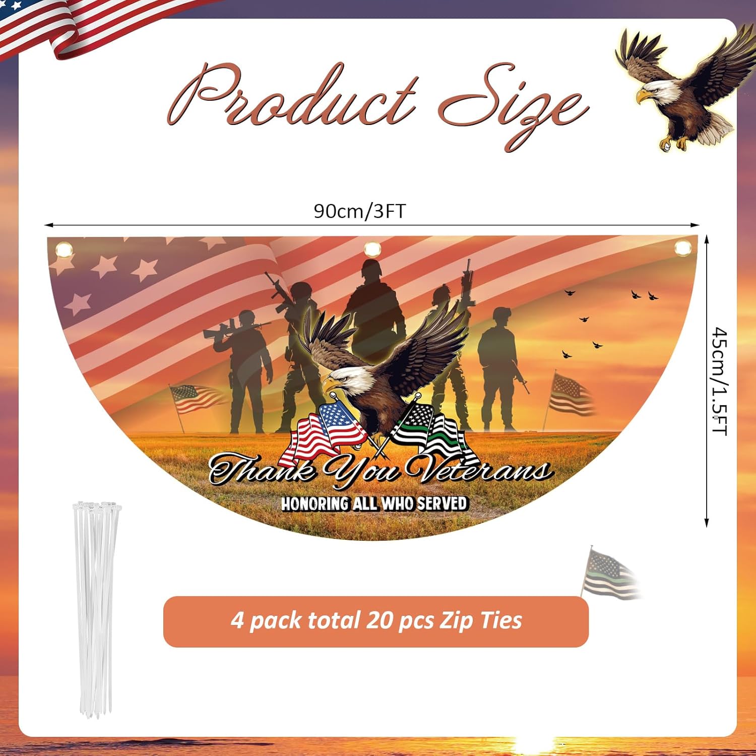 4 Pcs Veterans Day Flags 1.5 x 3 Ft Thank You Veteran Decorations Non Pleated Fan Patriotic Flag Bunting America Military Banner for Memorial Day Yard Garden Outdoor Decor - Image 2