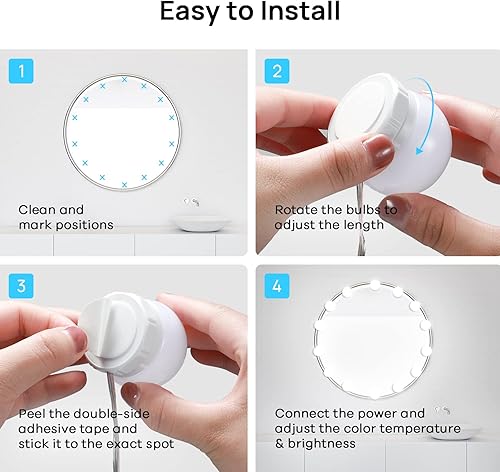 Miniatura 6 de Consciot - Luces LED de tocador para espejo, luces estilo Hollywood con 14 bombillas regulables, color y brillo ajustables, cable USB, luces de