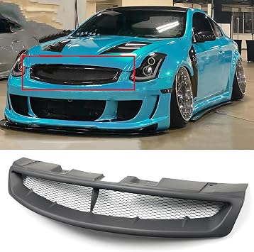 Front Bumper Grille Grill Compatible with For Infiniti G35 2DR Coupe 2003-2007 JDM Sport Style Front Hood Mesh Grille Matte Black